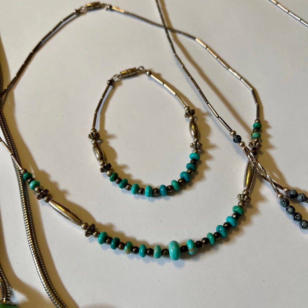 Southwestern Jewelry Lot Turquoise Snowflake Obsidian Kokopelli Boho Necklaces - Picture 3 of 7